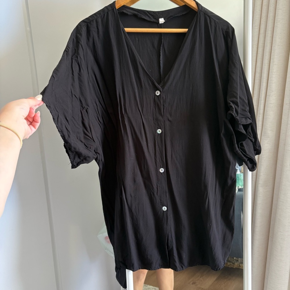 Malai Black Button-Up Women's Top with side slits
